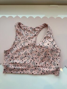 bebe Pink and Black Paisley Racerback Sports Bra